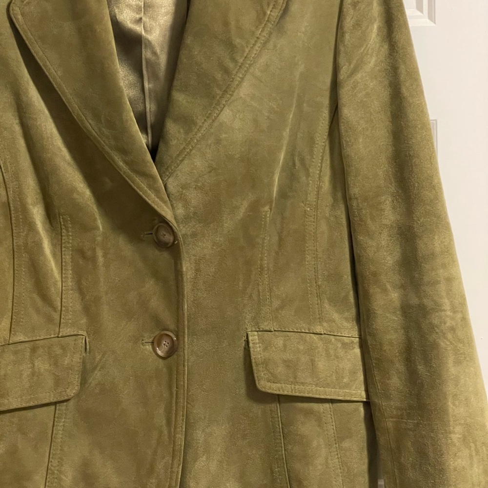 Ann Taylor Green Leather Blazer Jacket sz 8 - Picture 2 of 6